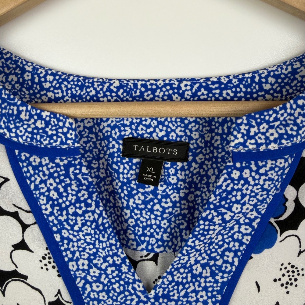 Talbots Blue Floral Blouse Large Lightweight Boho Office Mixed Print Preppy - Picture 4 of 7
